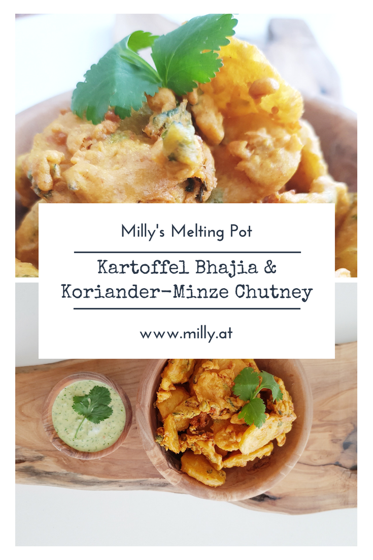 Diese knusprigen Kartoffel Bhajias sind frittierte Kartoffelscheiben in einem herzhaften Kichererbsenmehlteig! Dazu ein frisches und kühlendesKoriander und Minze Chutney! Exzellentes Fingerfood oder einfach einen Snack:) #indisch #chutney #Rezept #einfach #vegetarisch