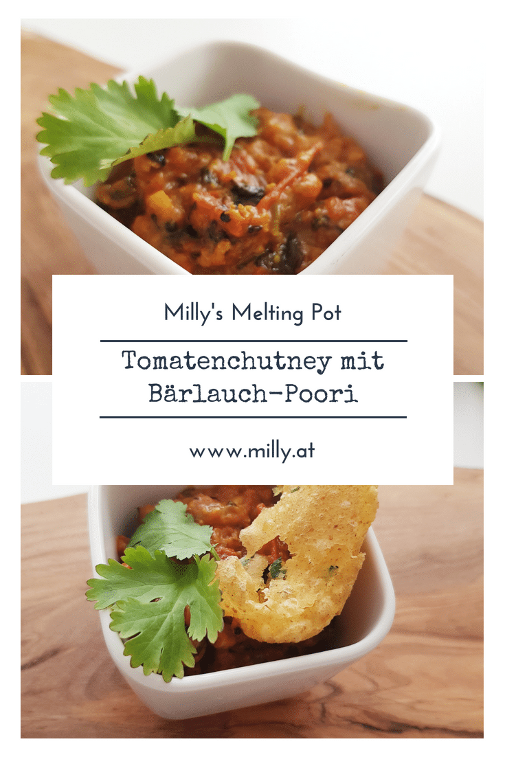 Pooris sind indische Brotfladen, die ohne Hefe und lange Gehzeit vorbereitet werden um anschliessen frittiert zu werden! Wer die Technik drauf hat bringt die Pooris auch zum Aufpuffen ( als Frau gilt man dann als heiratsfähig!:) Am köstlichsten schmecken sie mit diesem würzigen Tomatenchutney! #poori #rezept #indisch #chutney #fingerfood #vegan #vegetarisch
