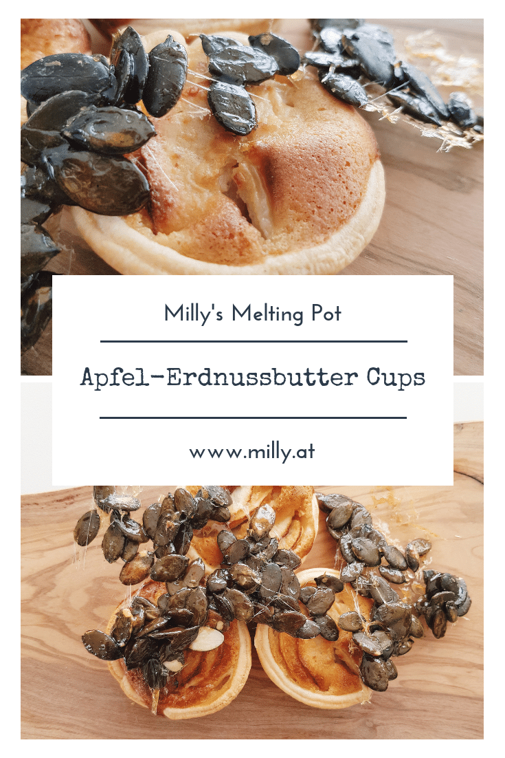 Meine Inspiration: die Apfeltarte meiner Mama, und eine Snack Idee, die Heisshunger verhindert! #halloween #apfelcups #erdnuss